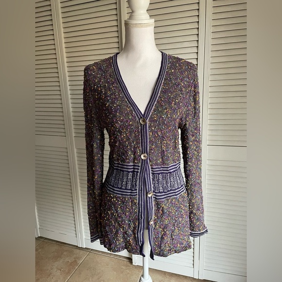 Vintage H MOSS Designs Mclean VA Chenille boucle Cardigan Sweater Sz Small S - Picture 1 of 11